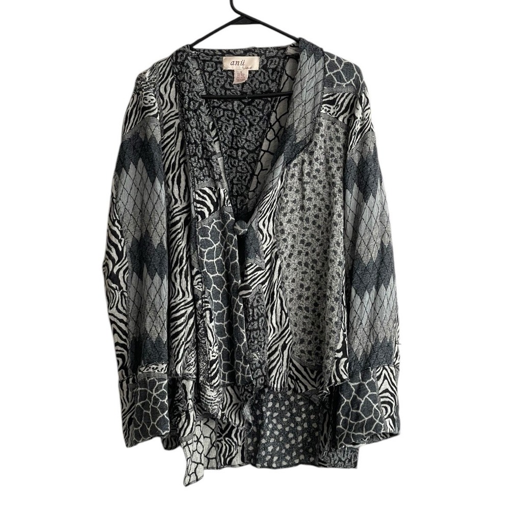 Anu by natural wool blend jacket blazer small mixed print patchwork black gray